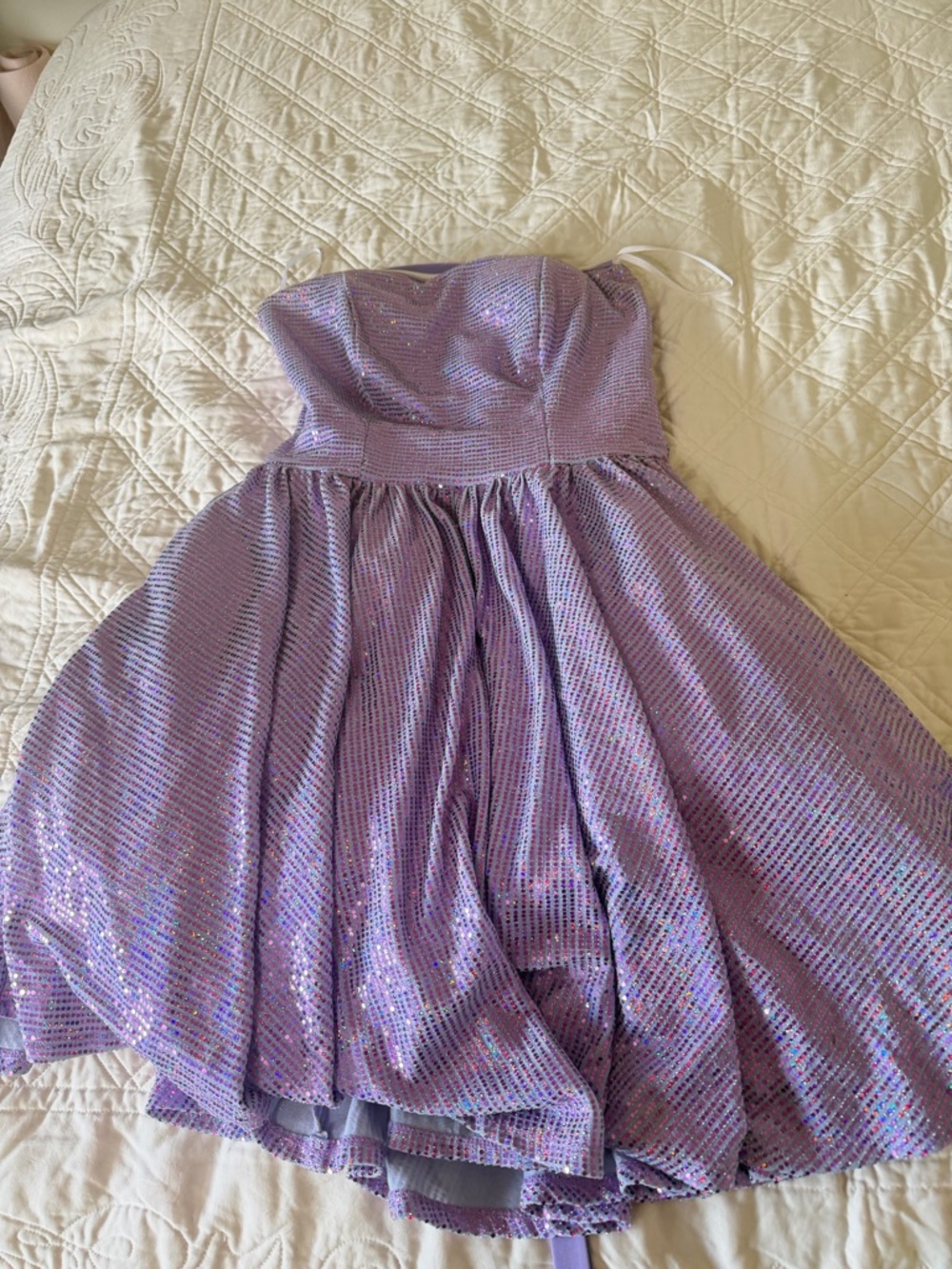 Strapless Shimmer Party Dress in Lavender
